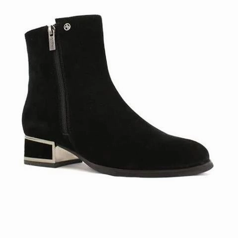 AquaDiva Darma Ankle Boot (Women)  - Black Suede Slip Block Flexible Frame Work Commute
