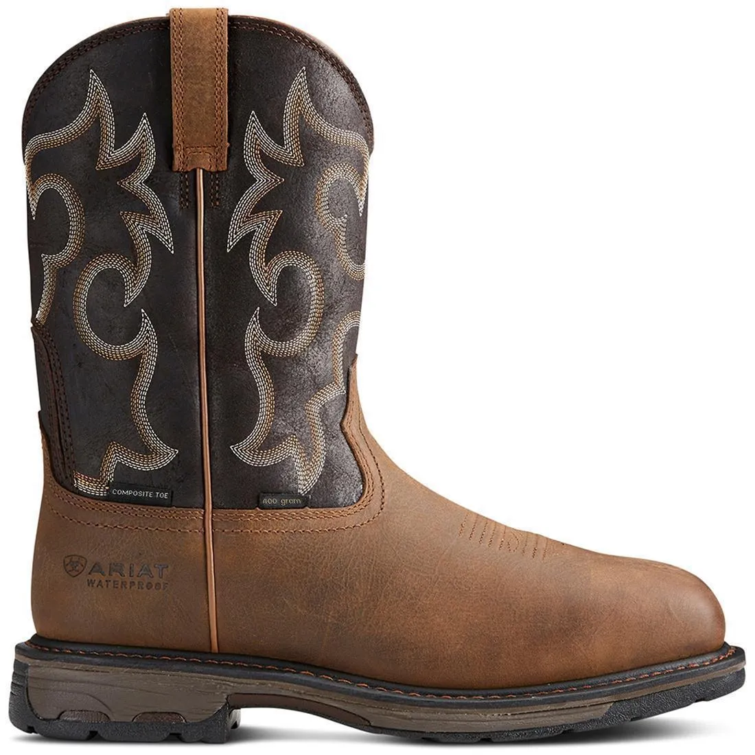 WorkHog Wide Square Toe Waterproof 400g Composite Toe Work Boot Rye Brown No-Slip Grip absorbing