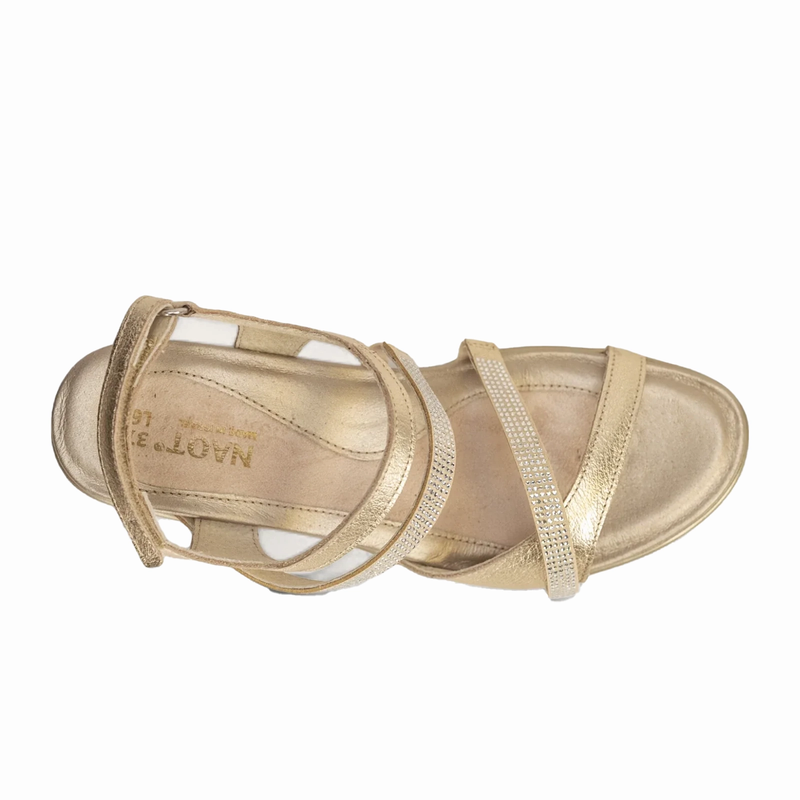 Naot Innovate Heeled Sandal (Women) - Radiant Gold Leather Laidback Look Minimal Weight
