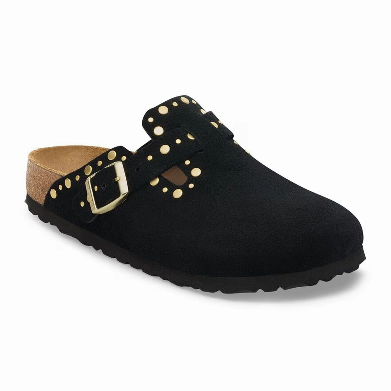 Birkenstock Boston Rivet Clog (Women) - Black Suede Street Casual adjustable footwear