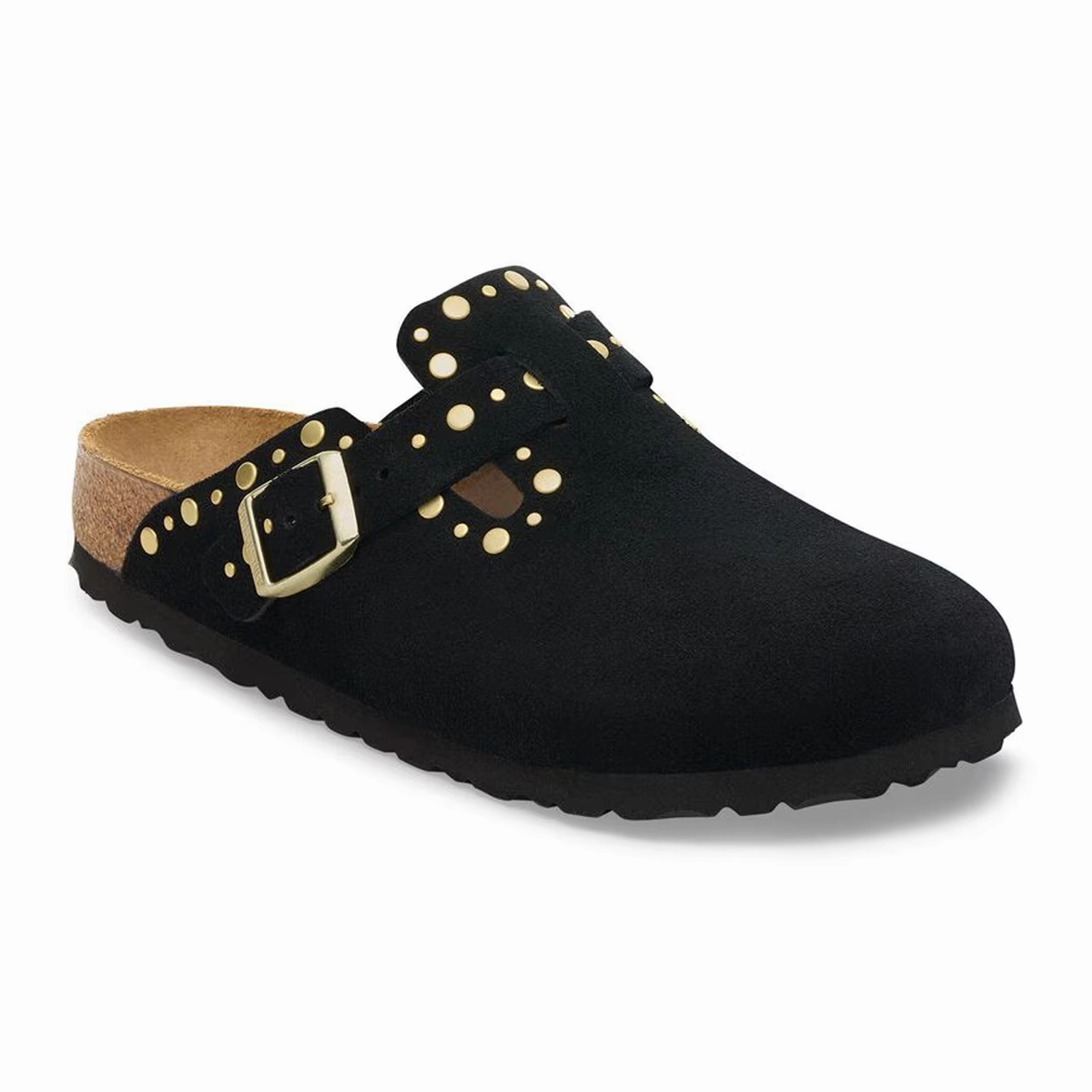 removable insoles Birkenstock Boston Rivet Clog (Women) - Black Suede