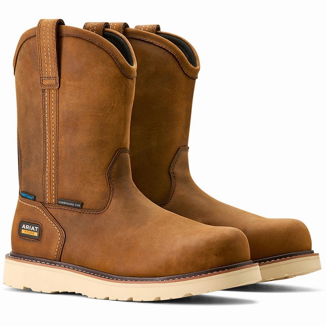 Rebar Composite-Toe Waterproof Pull-On Wedge Work Boot Distressed Brown traction - reliability - level Structured shock absorption