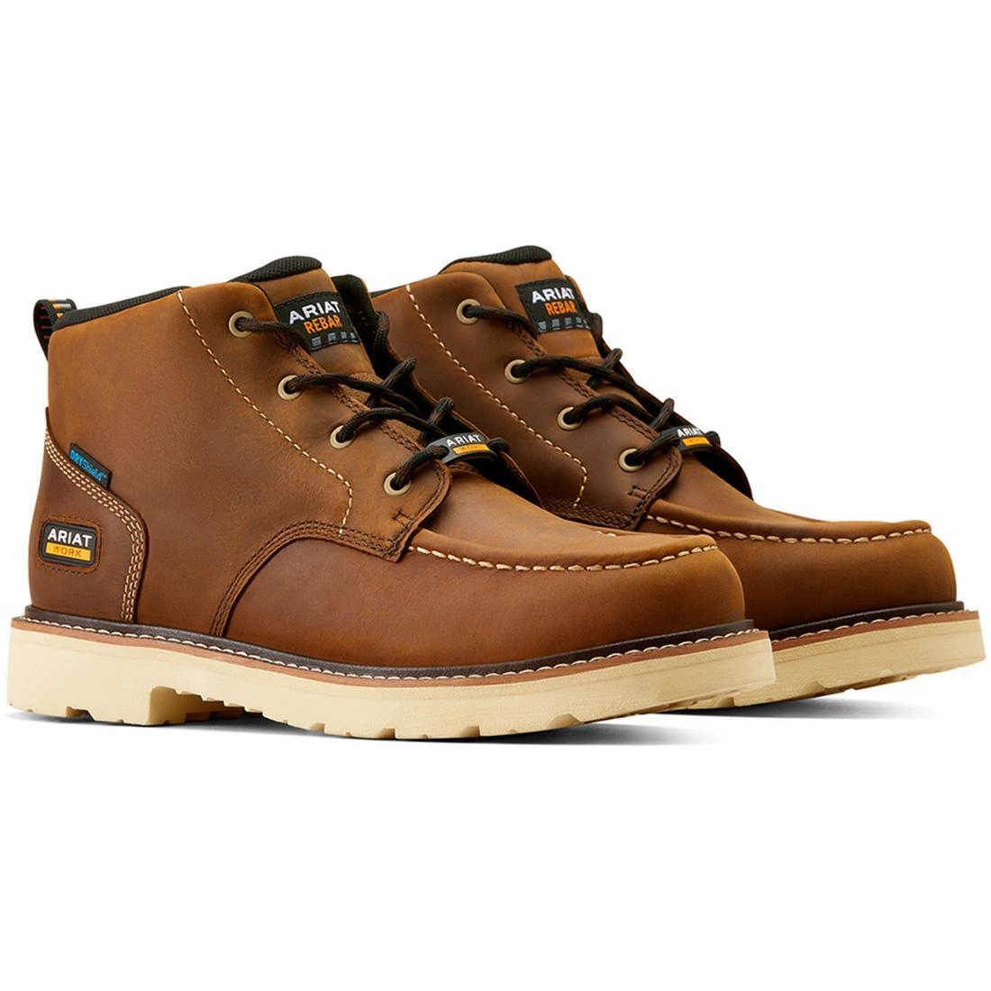 front - zip Sporty arch Rebar Lift Soft-Toe Waterproof Chukka Boot Distressed Brown