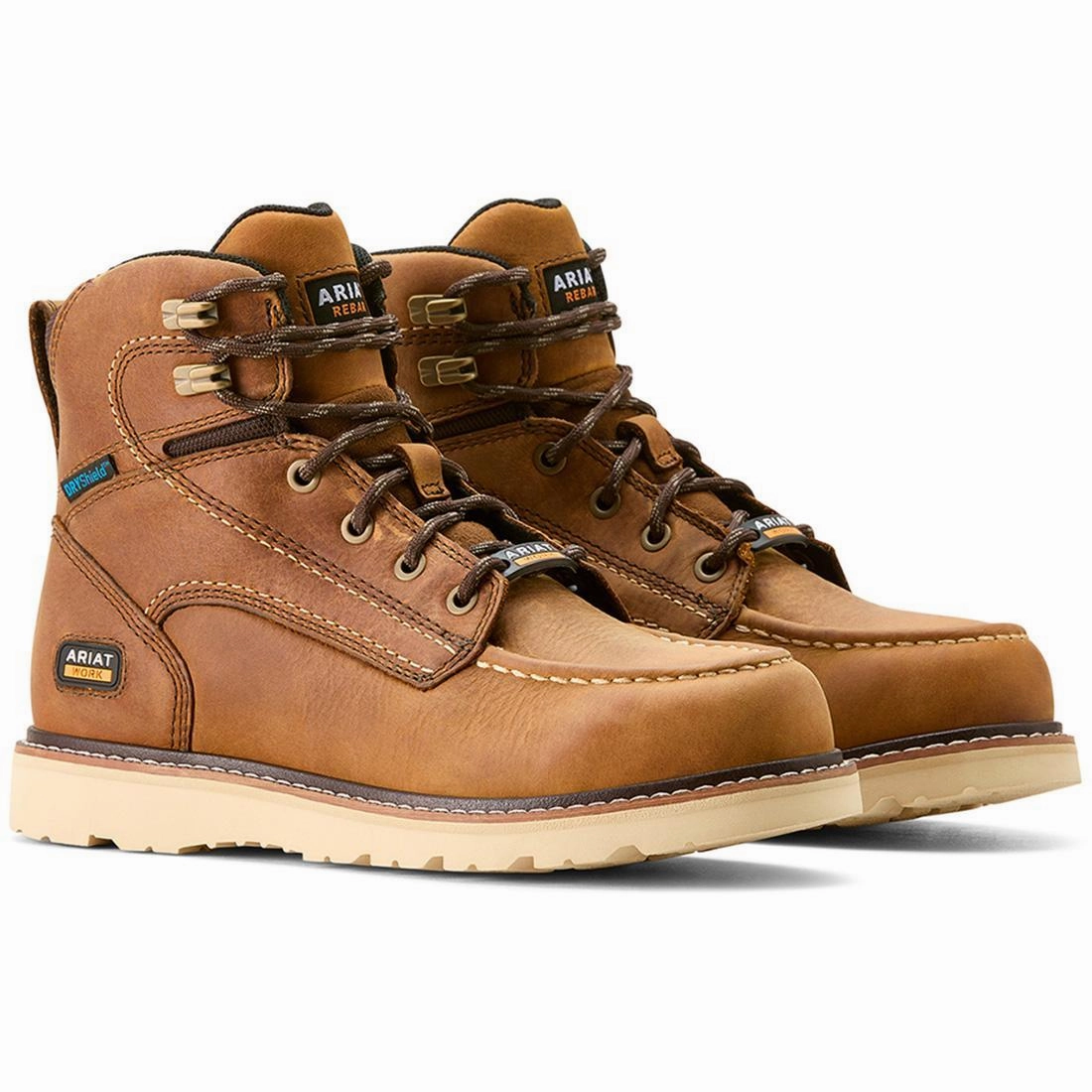 Rebar Wedge Moc Toe Women's Waterproof Work Boot - Brown Hypoallergenic Inner Layer