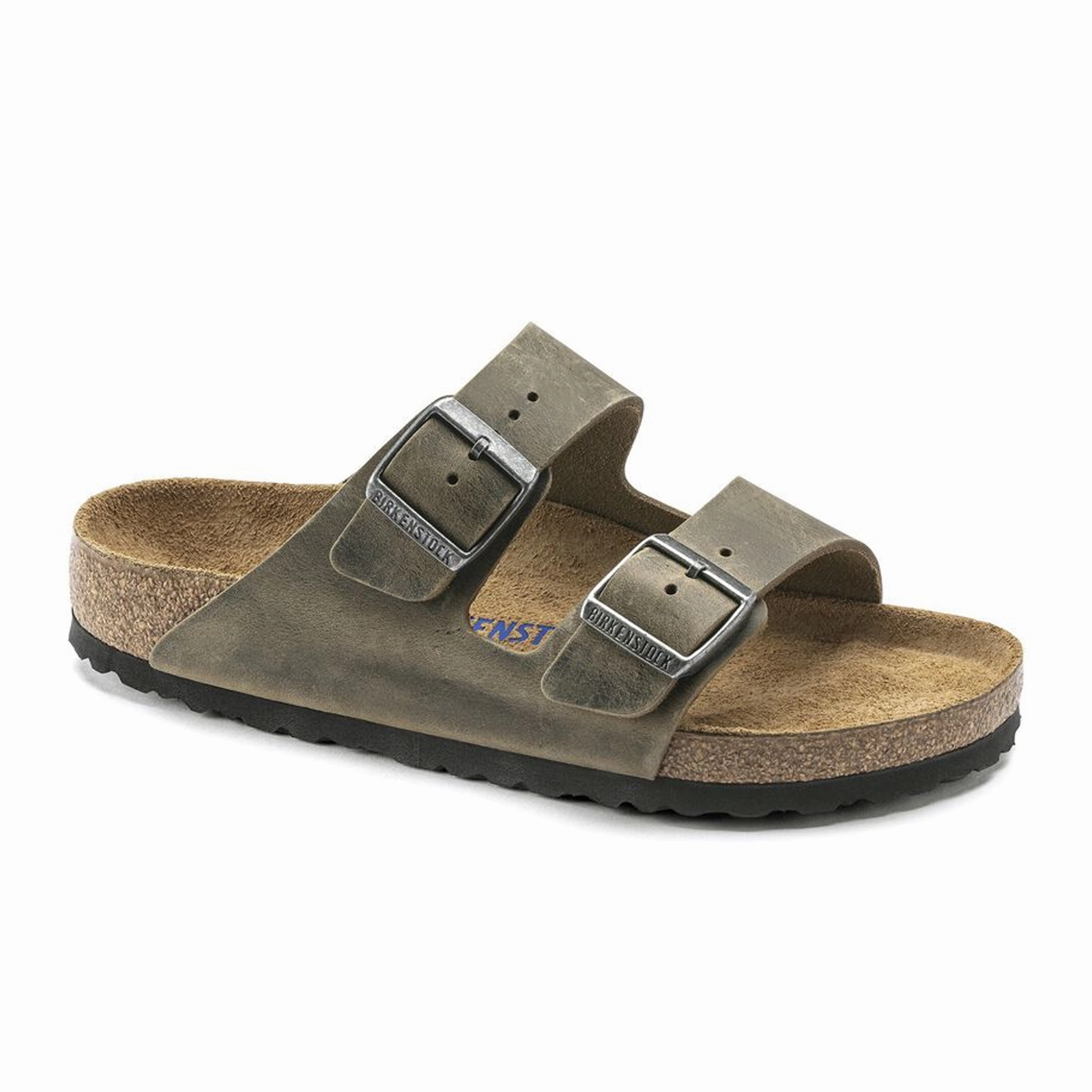 Light sandals Birkenstock Arizona Soft Footbed Slide Sandal (Unisex) - Faded Khaki Oiled Leather