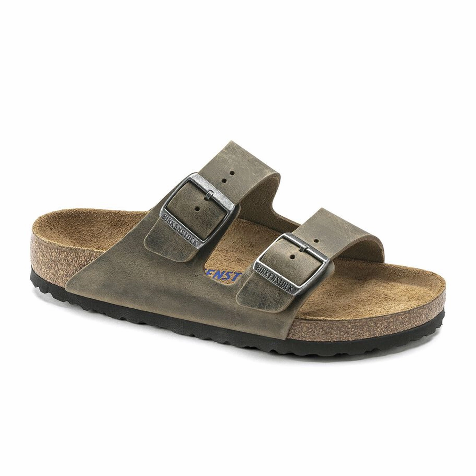 Birkenstock Arizona Soft Footbed Slide Sandal (Unisex) - Faded Khaki Oiled Leather Summer Open Toe Shoes Neoprene Strap