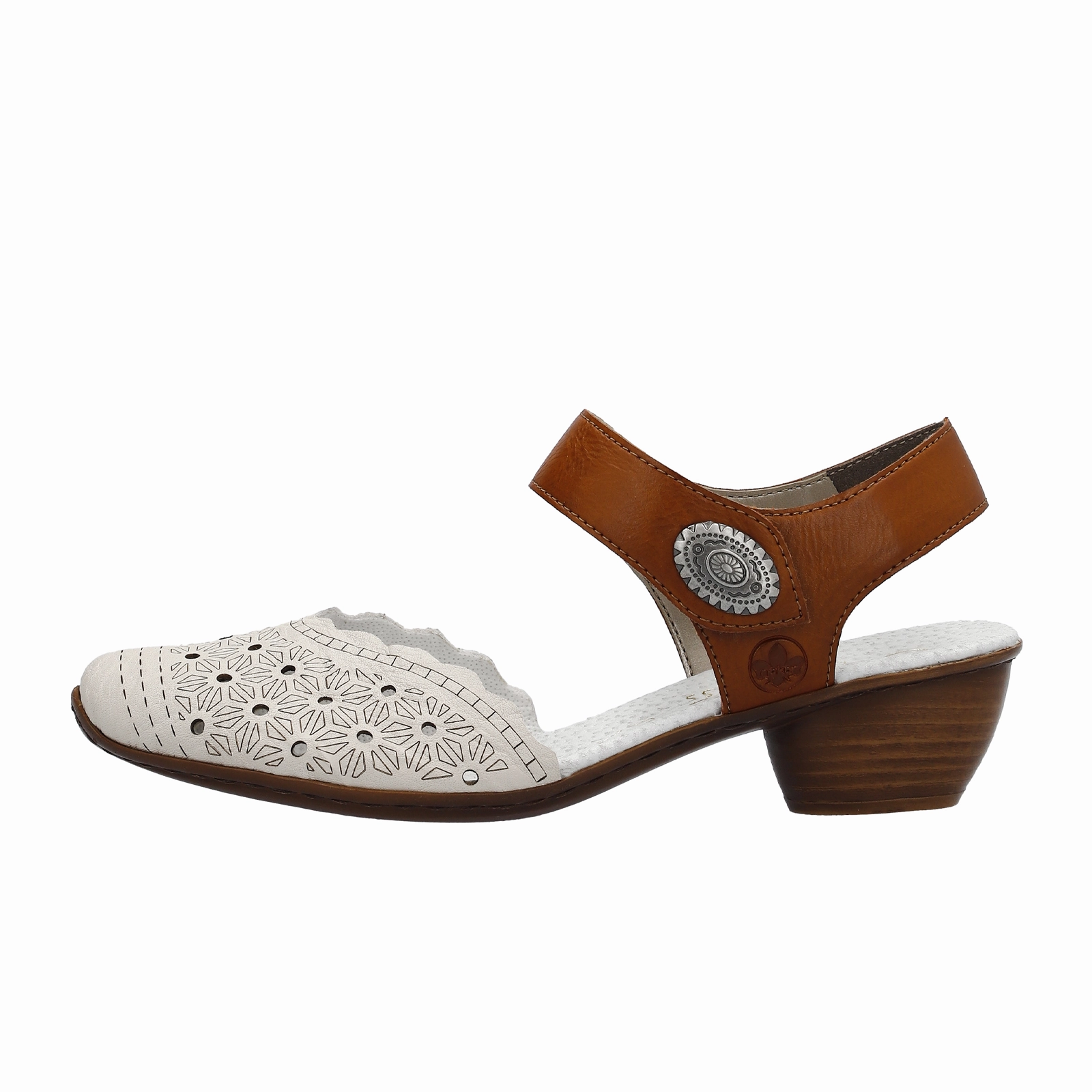 Recycled Fabric Webbing Rieker Mirjam 43703-60 Heeled Sandal (Women) - Cream/Cayenne