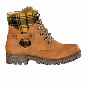 Rugged Built Weather Resistant User Stable Step Rieker Payton 785G1-68 Mid Boot (Women) - Ocker/Yellow-Black/Steppe