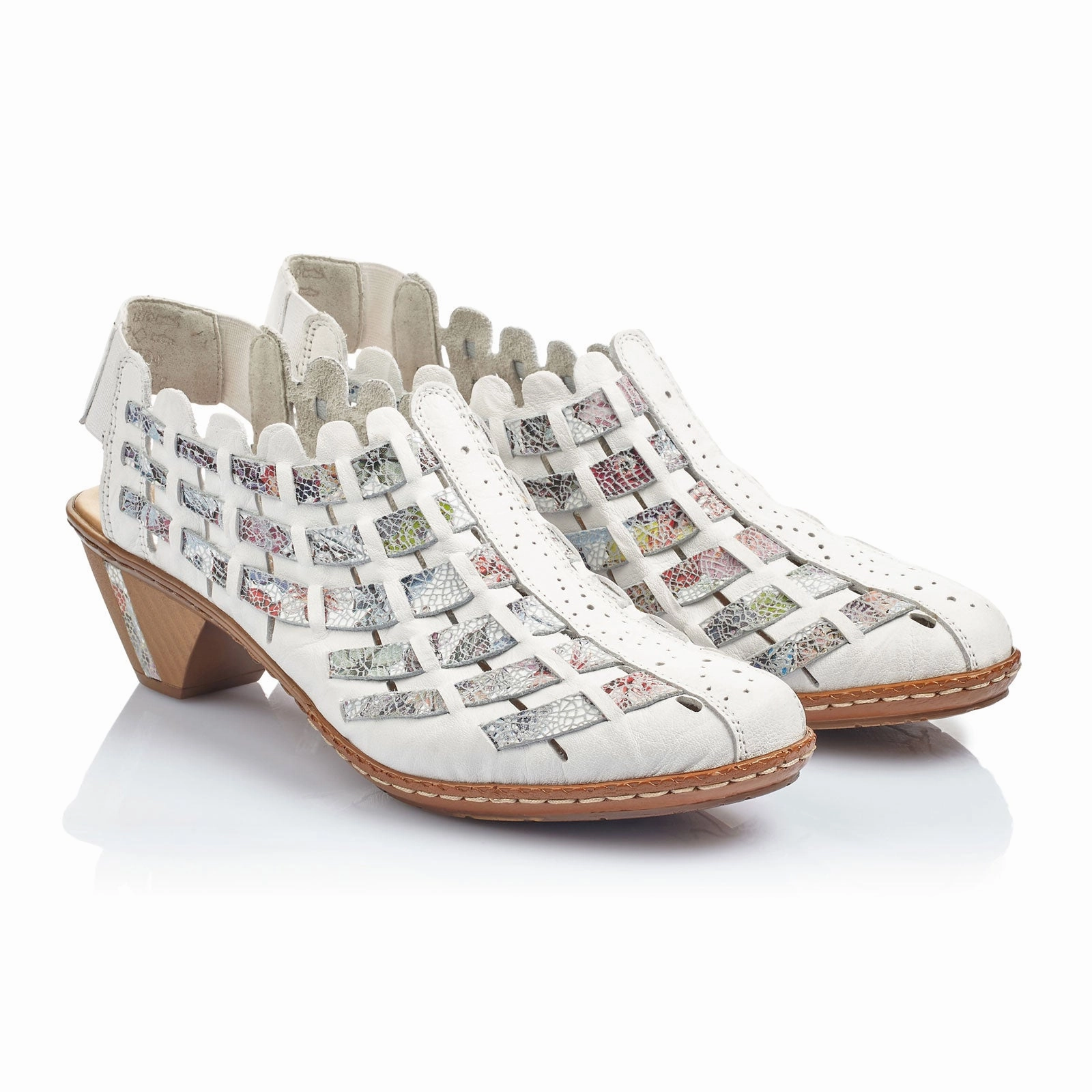 Rieker Sina 46778-80 Heeled Sandal (Women) - Weiss/Ice Multi Reinforced Stitch Construction Ventilation Airflow Channels