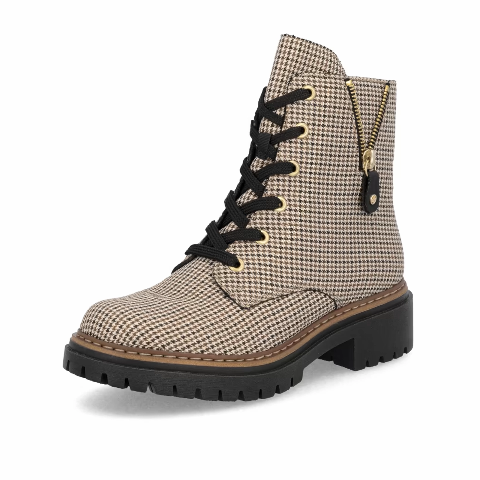 Rieker 72617 Pearl Boot (Women) - Beige Schwarz/Schwarz Caroni Oil-Resistant Structured Fit