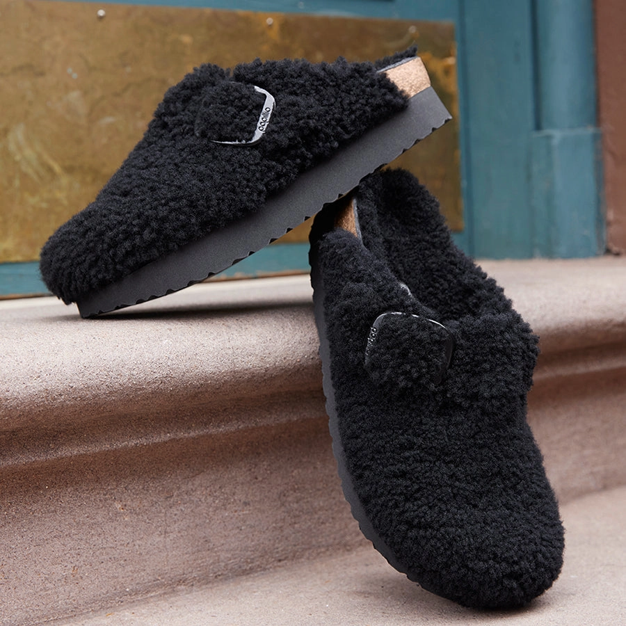eastern Distinctive durability BOSTON TEDDY SHEARLING CLOG - BLACK