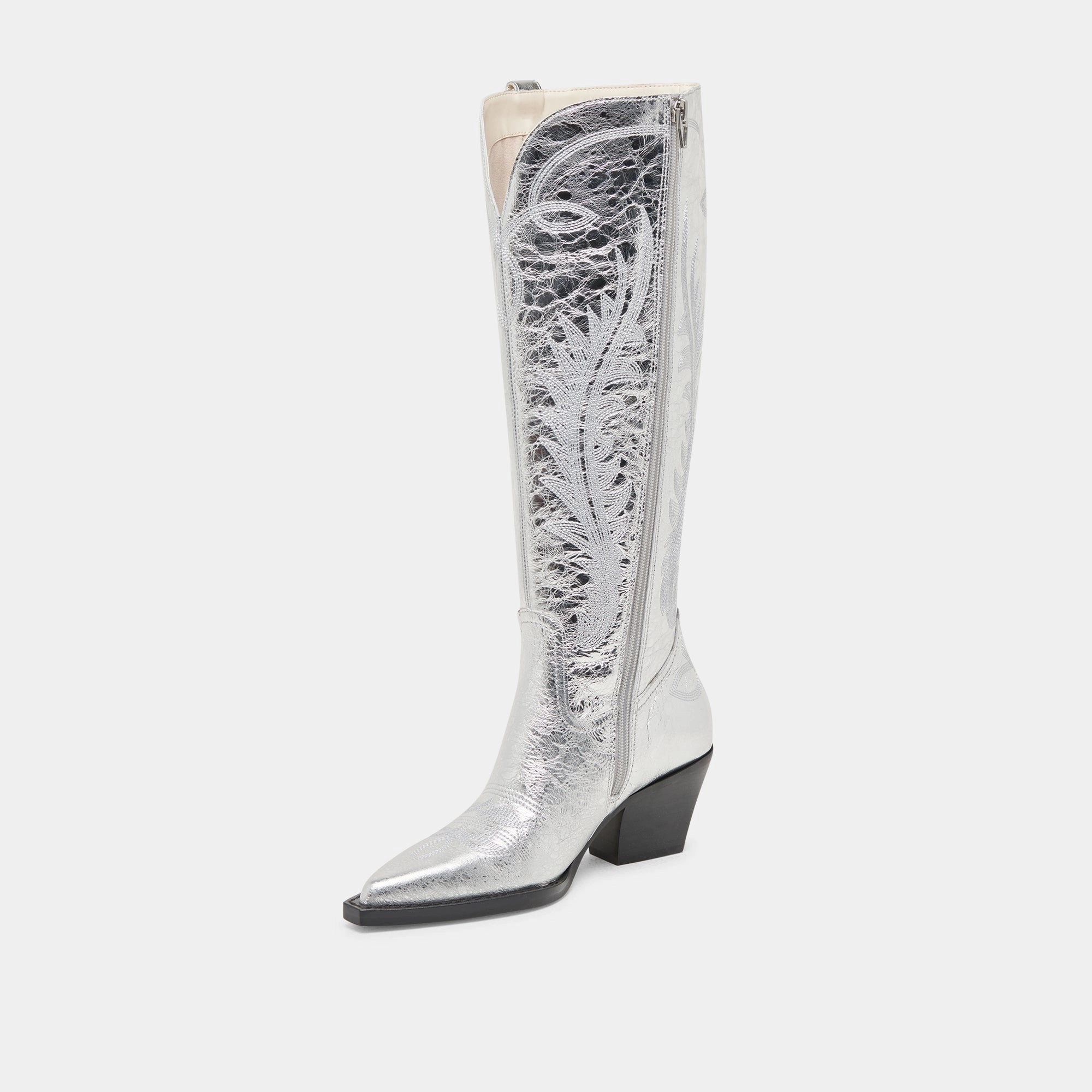 RYATT EXTRA WIDE CALF BOOTS SILVER DISTRESSED LEATHER Flex Step Aerodynamic Shape