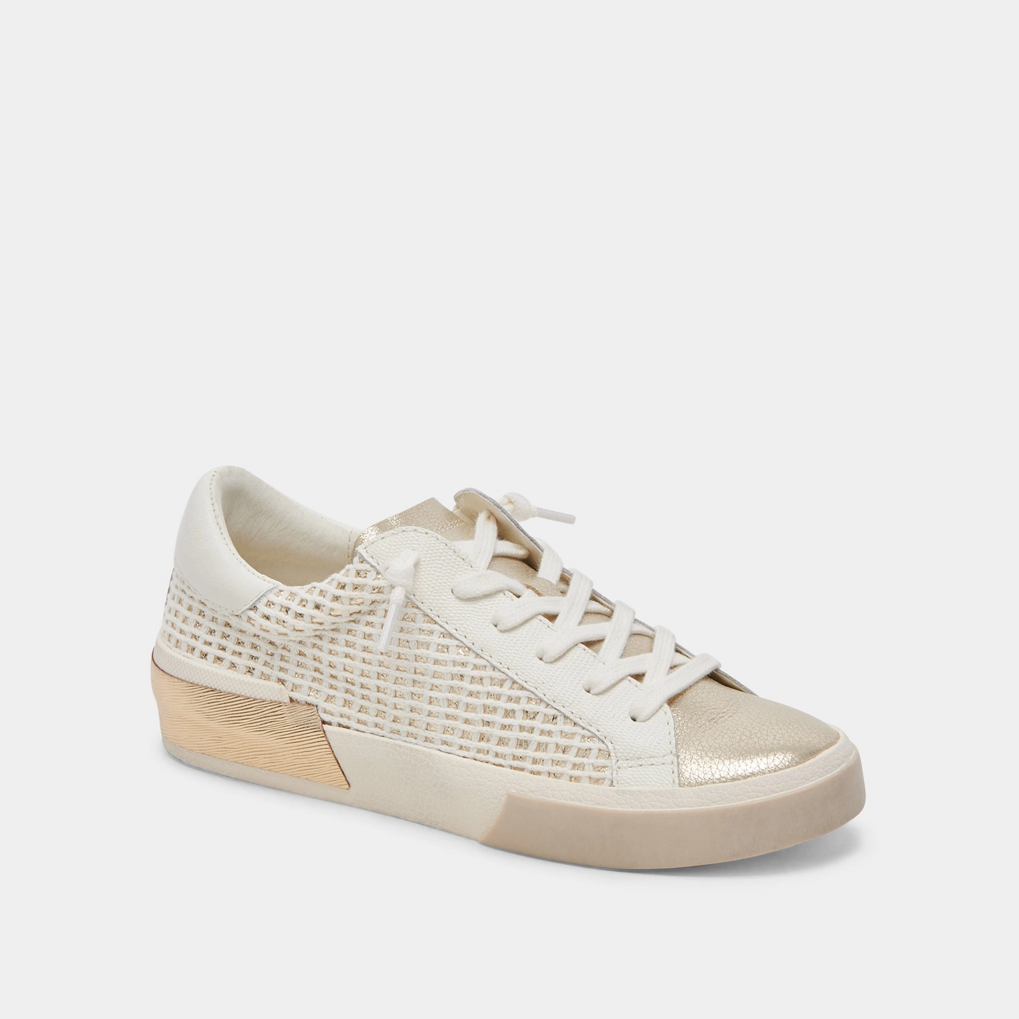Water Play Minimalist Strap Pattern ZINA WIDE SNEAKERS BONE GOLD WOVEN