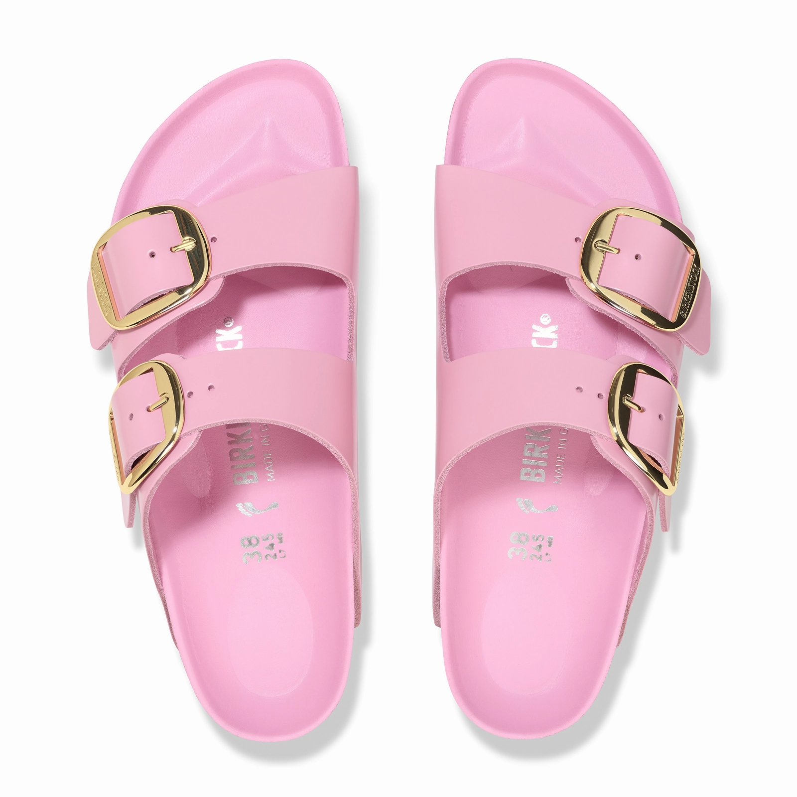 Lightweight Comfort Unwind Walk Birkenstock Arizona Big Buckle Slide Sandal (Women) - High Shine Fondant Pink Leather