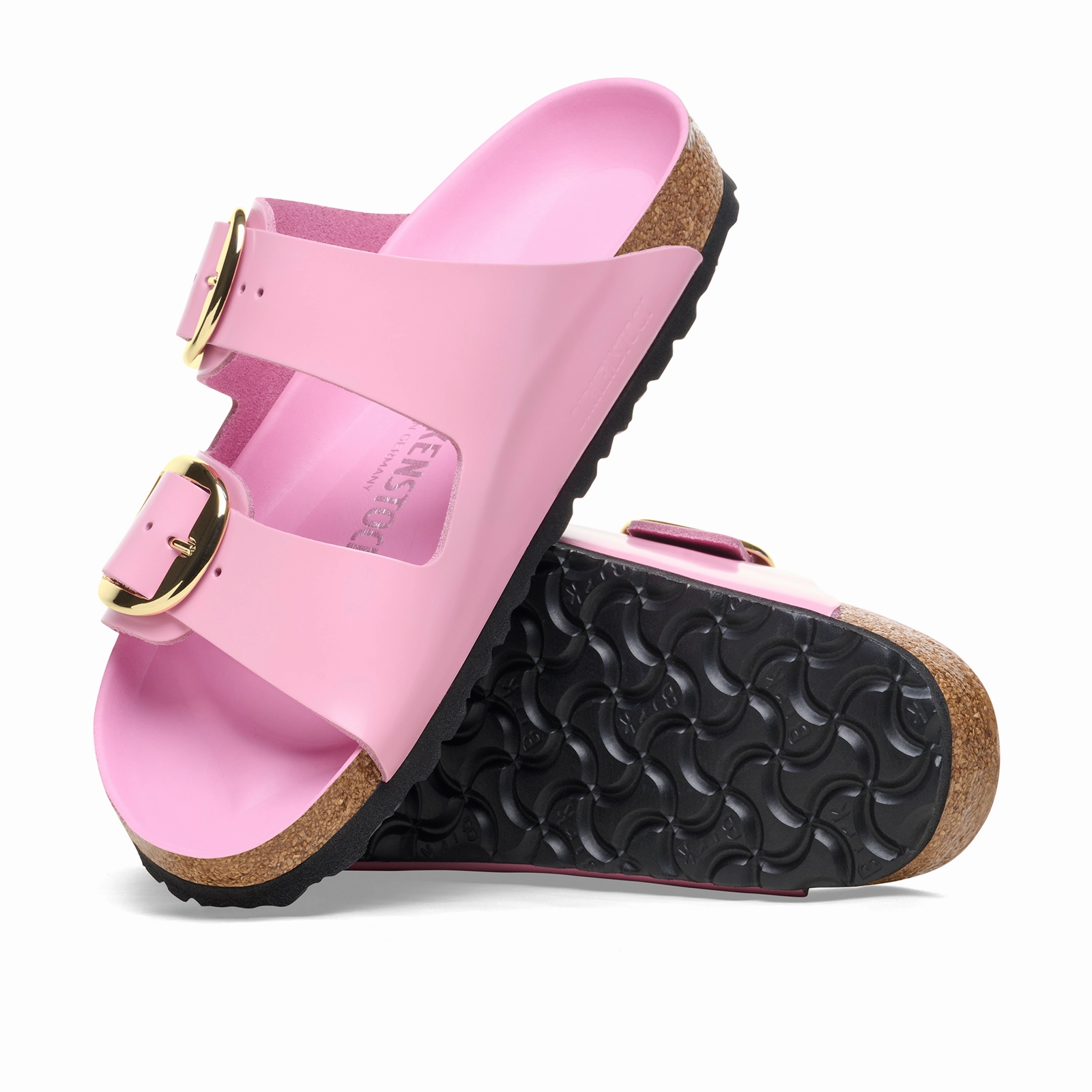 Easy To Clean Birkenstock Arizona Big Buckle Slide Sandal (Women) - High Shine Fondant Pink Leather