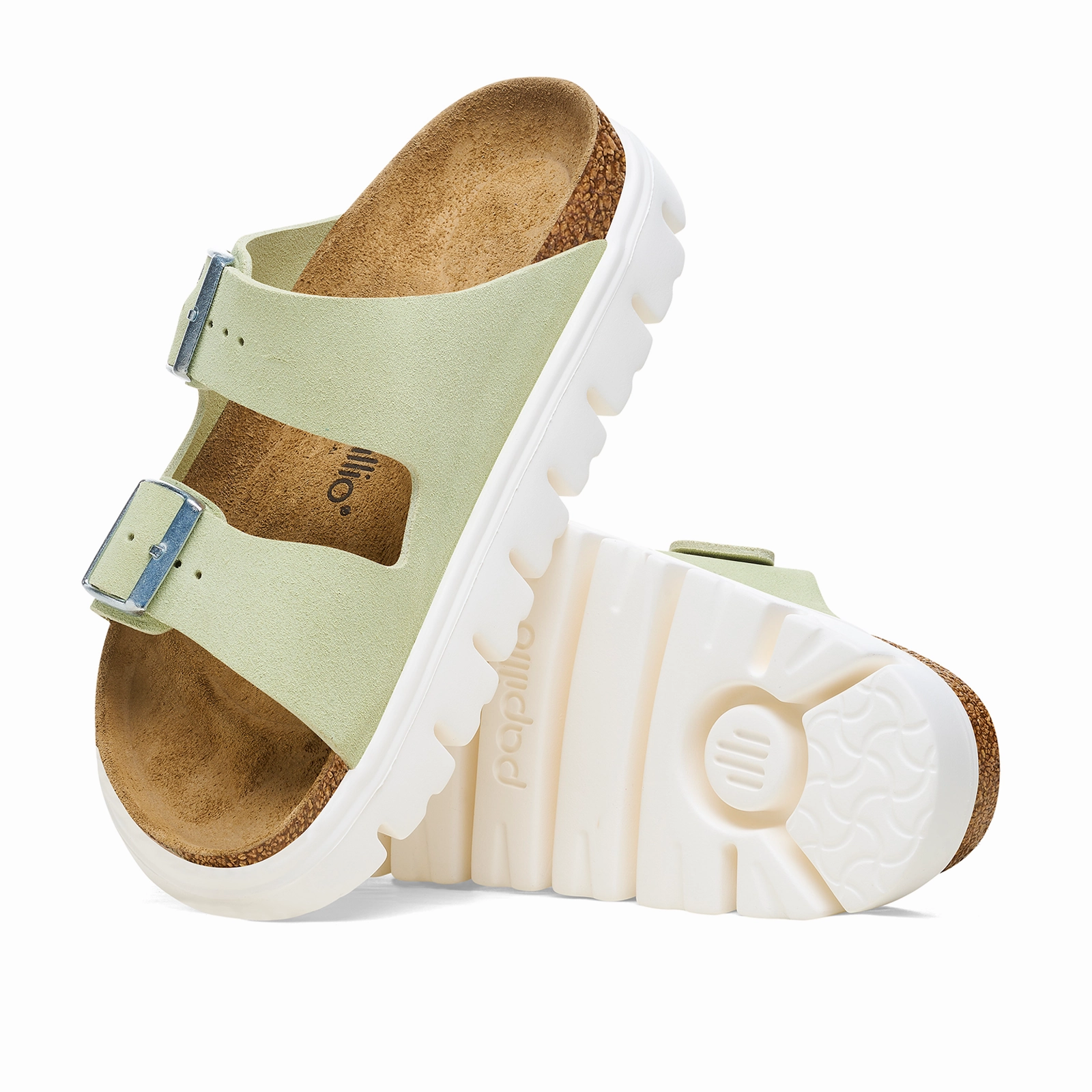 Birkenstock Arizona Chunky Slide Sandal (Women) - Faded Lime Suede Moisture Wicking Inner Layer Work Break
