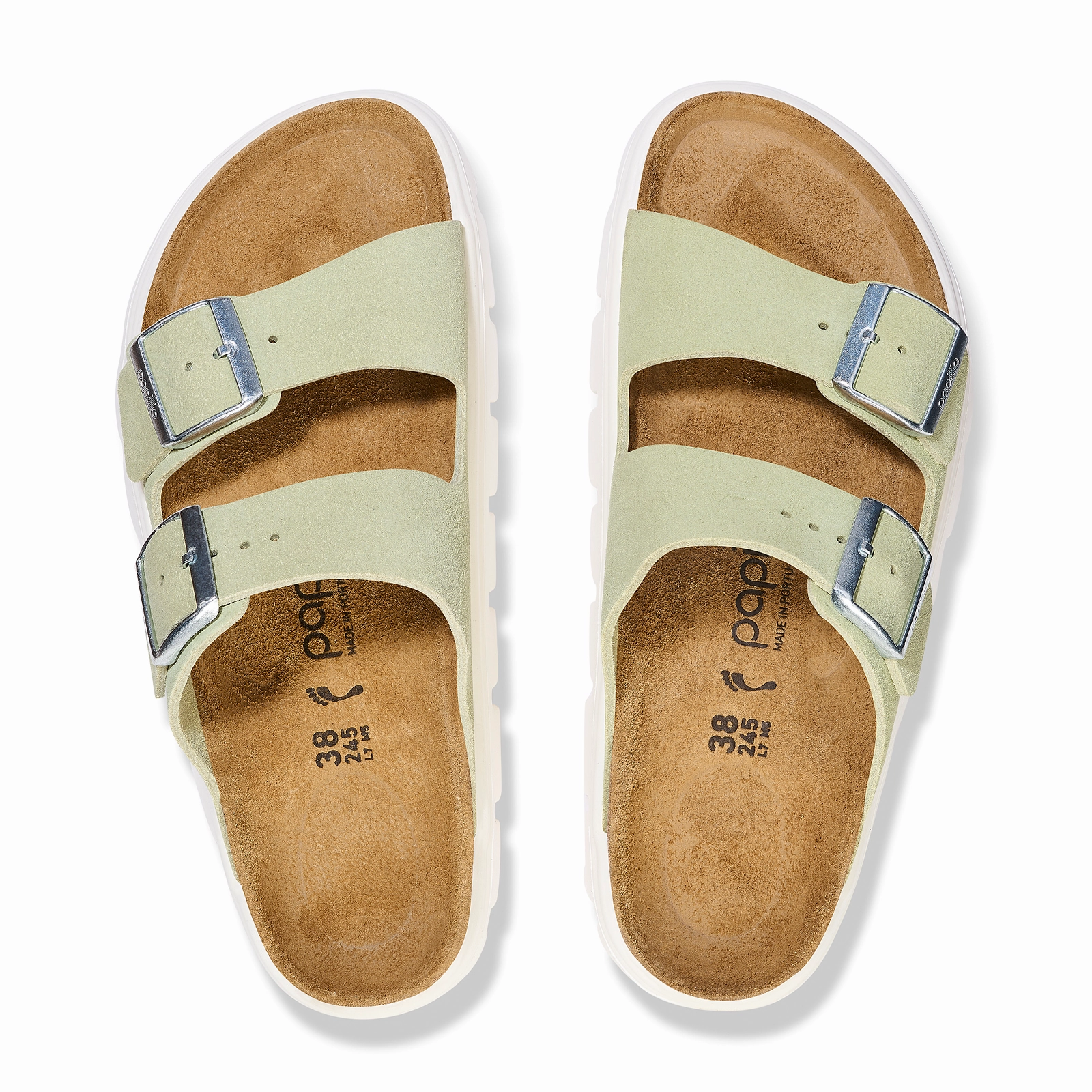 Reinforced Stitch Bonding Bare Foot Birkenstock Arizona Chunky Slide Sandal (Women) - Faded Lime Suede