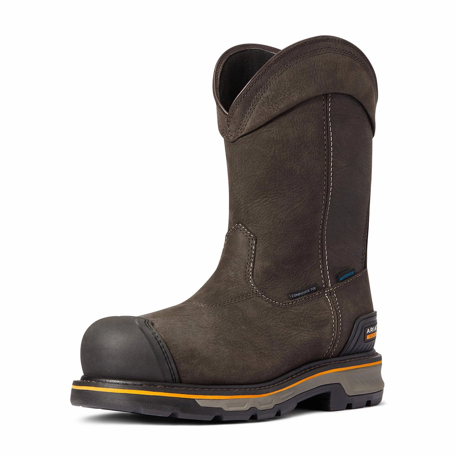 Ariat Stump Jumper 6" Pull On Waterproof Composite Toe Work Boot (Men) - Coffee Side zipper AnkleSupport