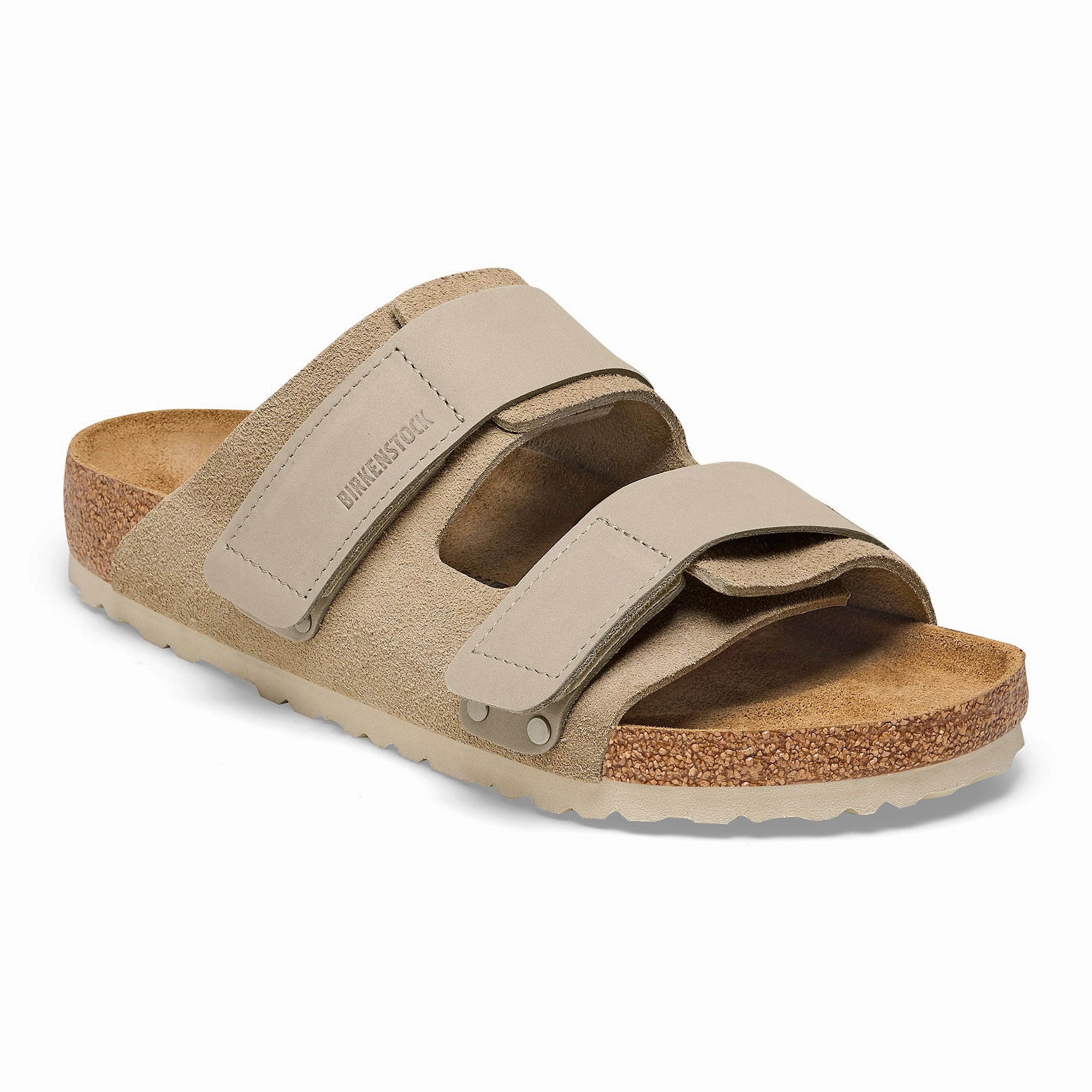 Abrasion Resistant Straps Midfoot Stabilizer Bar Birkenstock Uji Narrow Slide Sandal (Women) - Taupe Suede/Taupe Nubuck