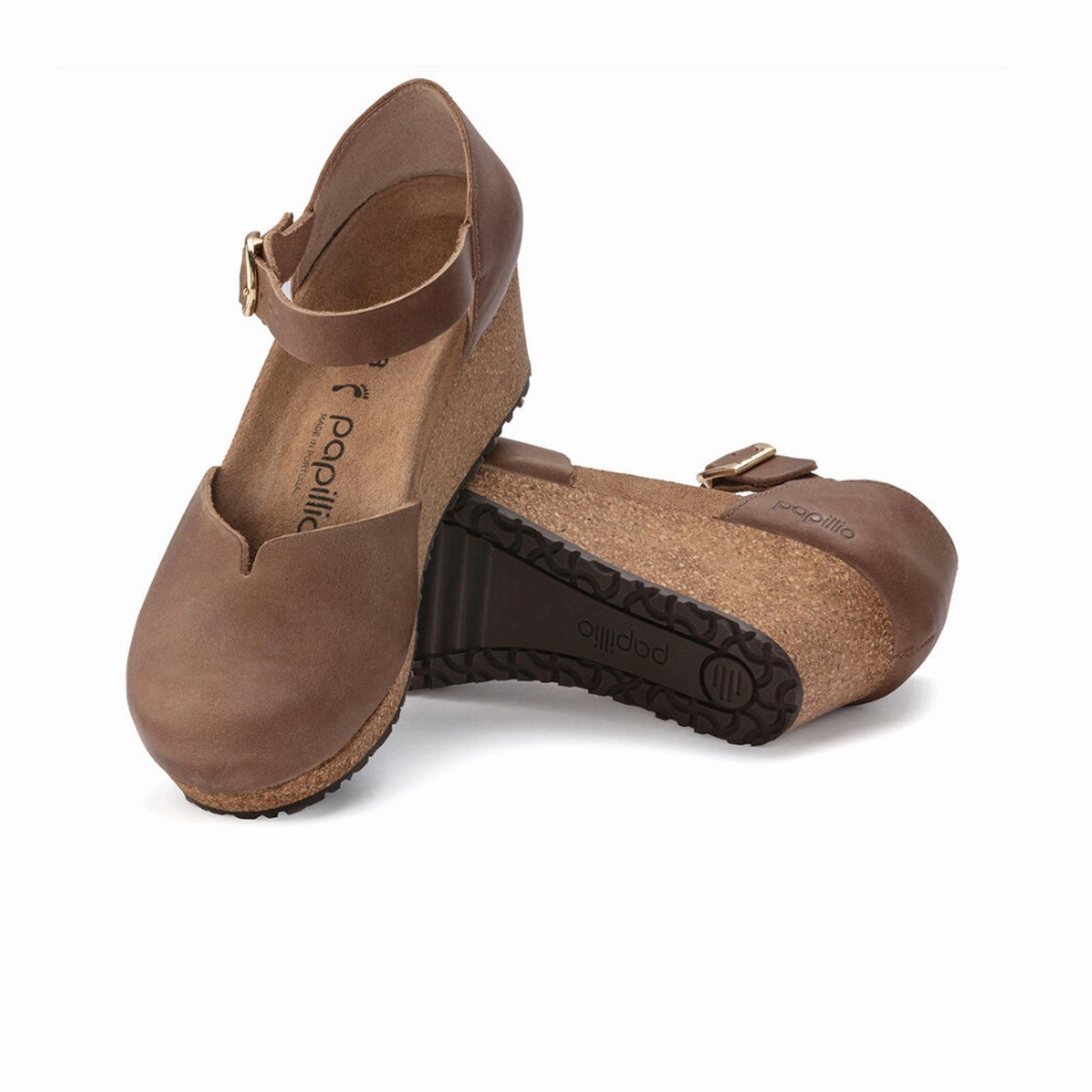 Birkenstock Mary Ring-Buckle Narrow Wedge Sandal (Women) - Cognac Oiled Leather Woven Step Smart