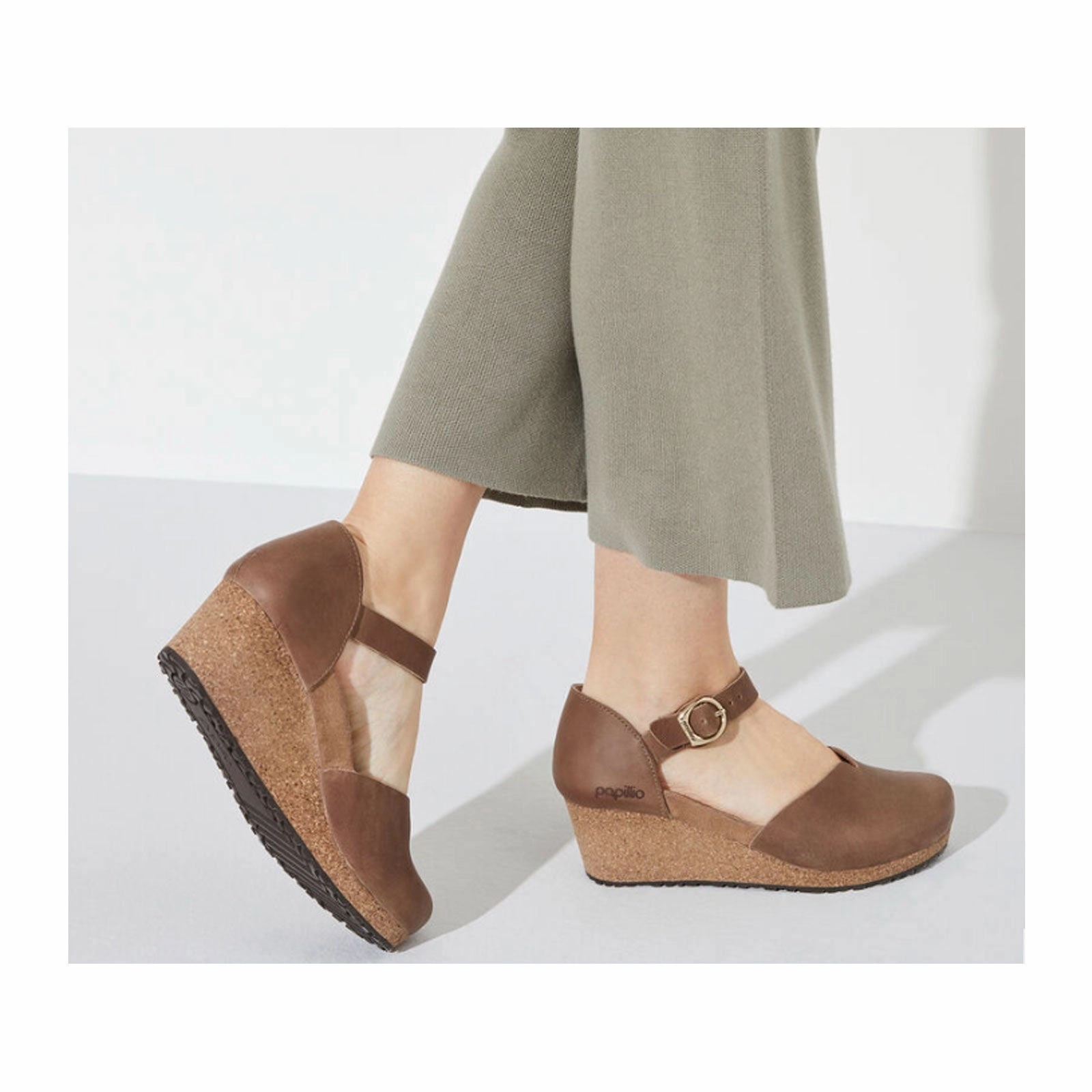 Birkenstock Mary Ring-Buckle Narrow Wedge Sandal (Women) - Cognac Oiled Leather Ventilation System Everyday Step