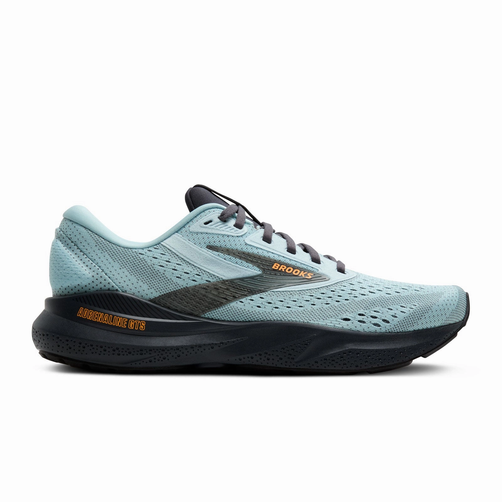 Brooks Adrenaline GTS 24 Running Shoe (Men) - Winter Sky/Ebony/Orange Shock Absorbing Technology Adjustable Heel Strap