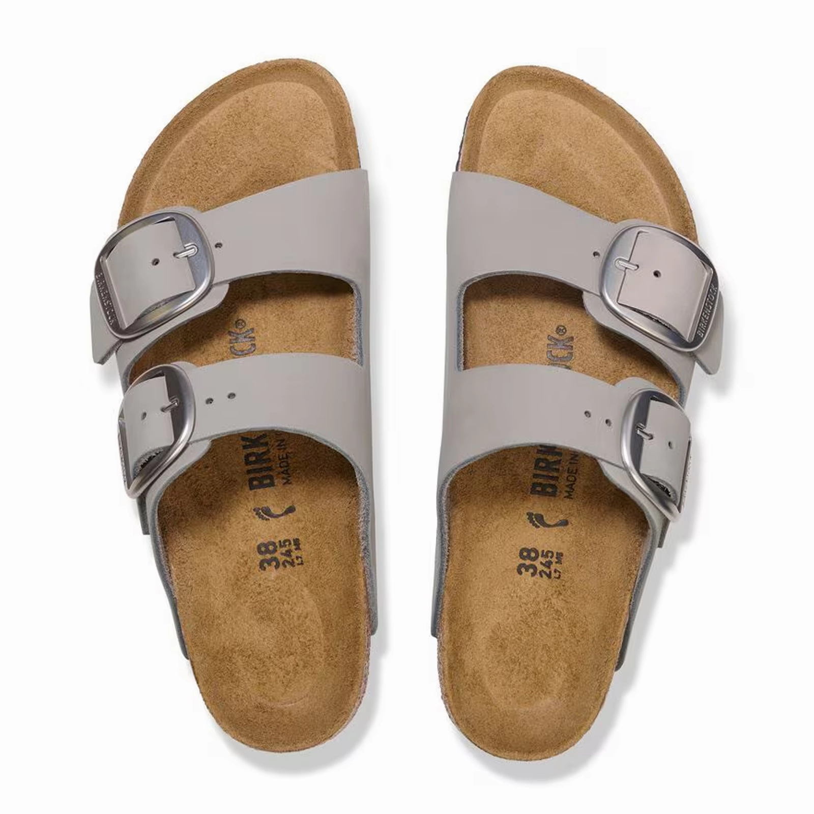 Birkenstock Arizona Big Buckle Slide Sandal (Women) - Stone Coin Nubuck Adjustable Insole Cushion