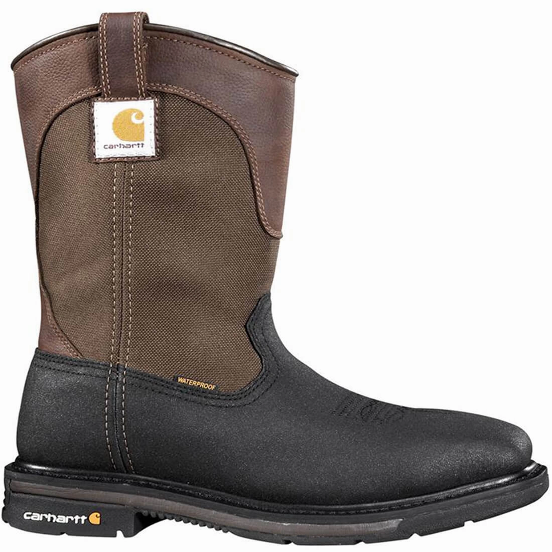 Breathable wear Smart cushioning 11" Rugged Flex Steel-Toe Waterproof Square Toe Wellington Pull-On Work Boot Dark Brown/Black