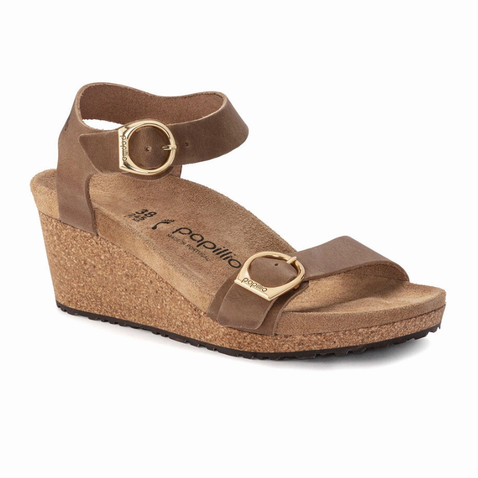 Sandal Sole Moist Safe Birkenstock Soley Ring-Buckle Narrow Wedge Sandal (Women) - Cognac Oiled Leather