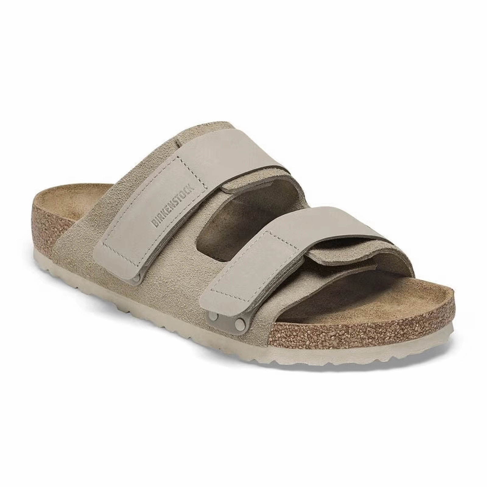 Supportive Birkenstock Uji Slide Sandal (Men) - Taupe Suede/Taupe Nubuck