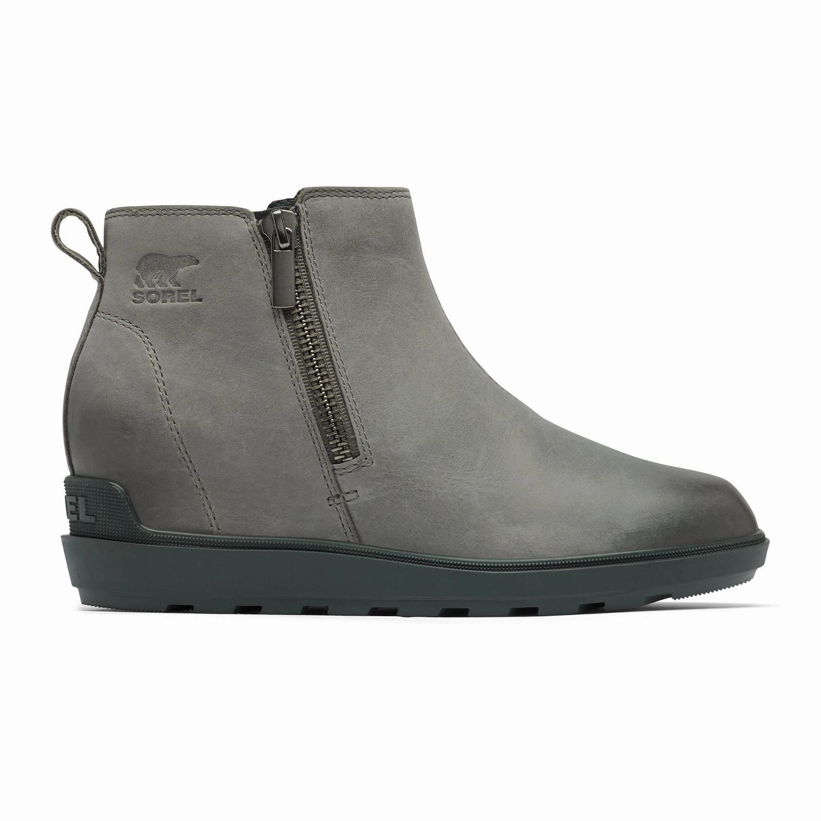 Sorel Evie II Zip Wedge Ankle Boot (Women) - Quarry/Grill Comfort Toe Box hypoallergenic
