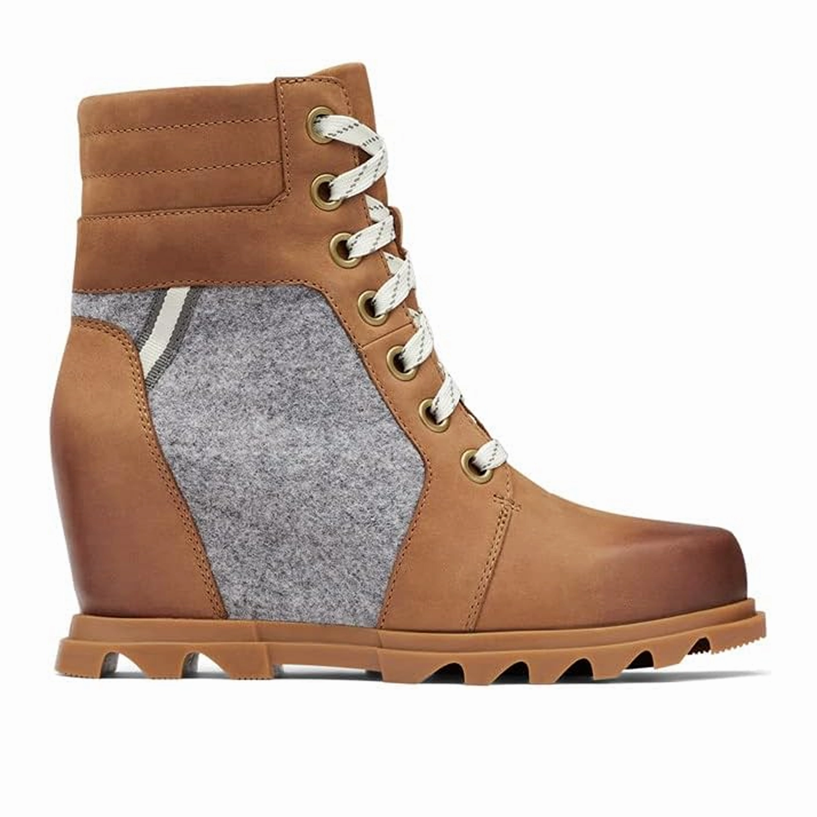 Premium Leather Sorel Joan of Arctic III Lexie Lace Wedge Ankle Boot (Women) - Taffy/Gum