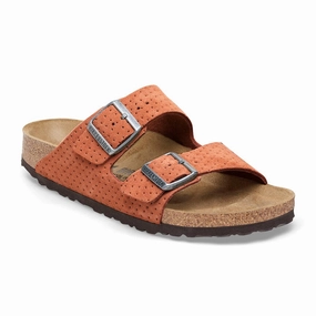 Flexible Flats Birkenstock Arizona Narrow Slide Sandal (Women) - Dotted Burnt Orange Suede