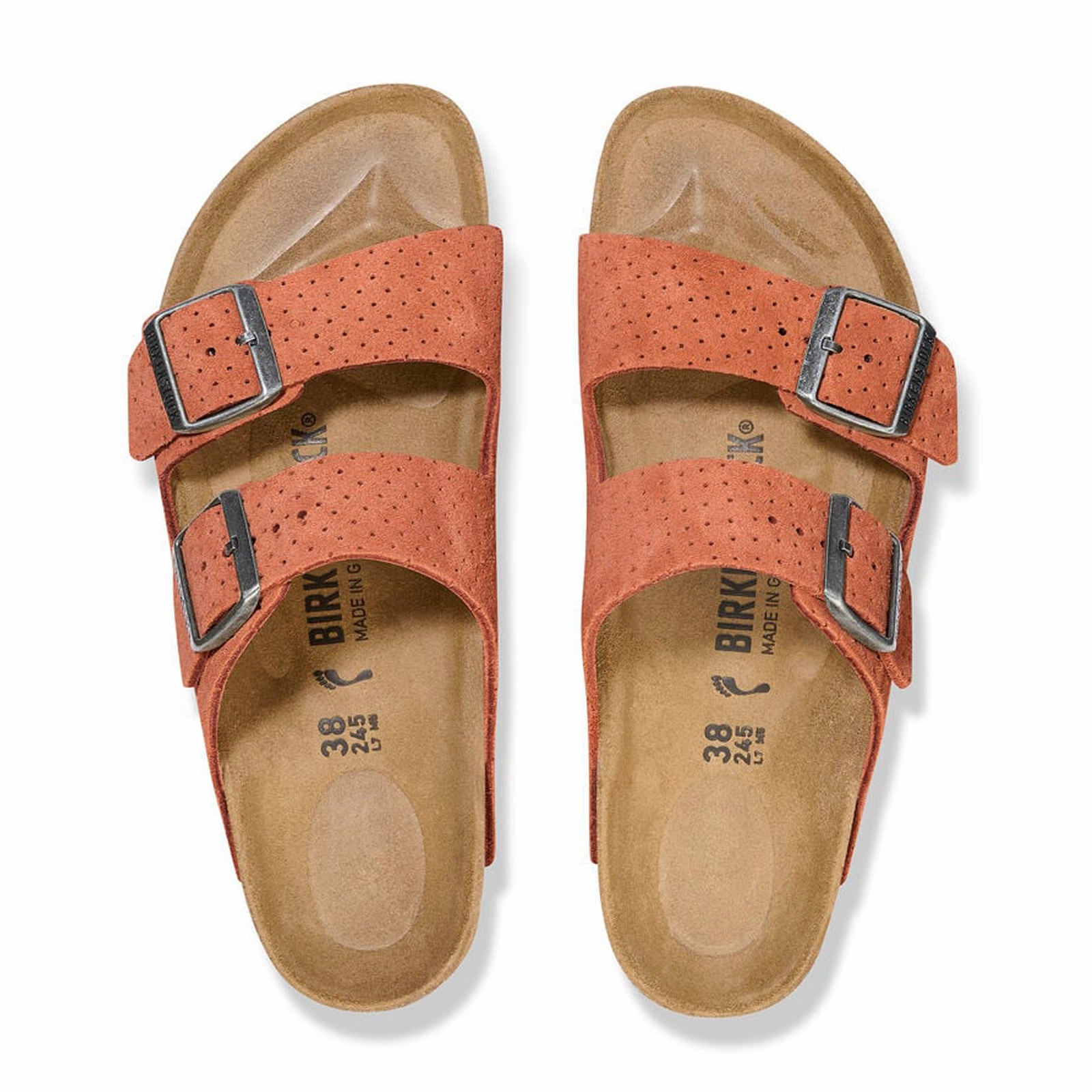 Birkenstock Arizona Narrow Slide Sandal (Women) - Dotted Burnt Orange Suede Breathable Upper Design Sand Free Footbed