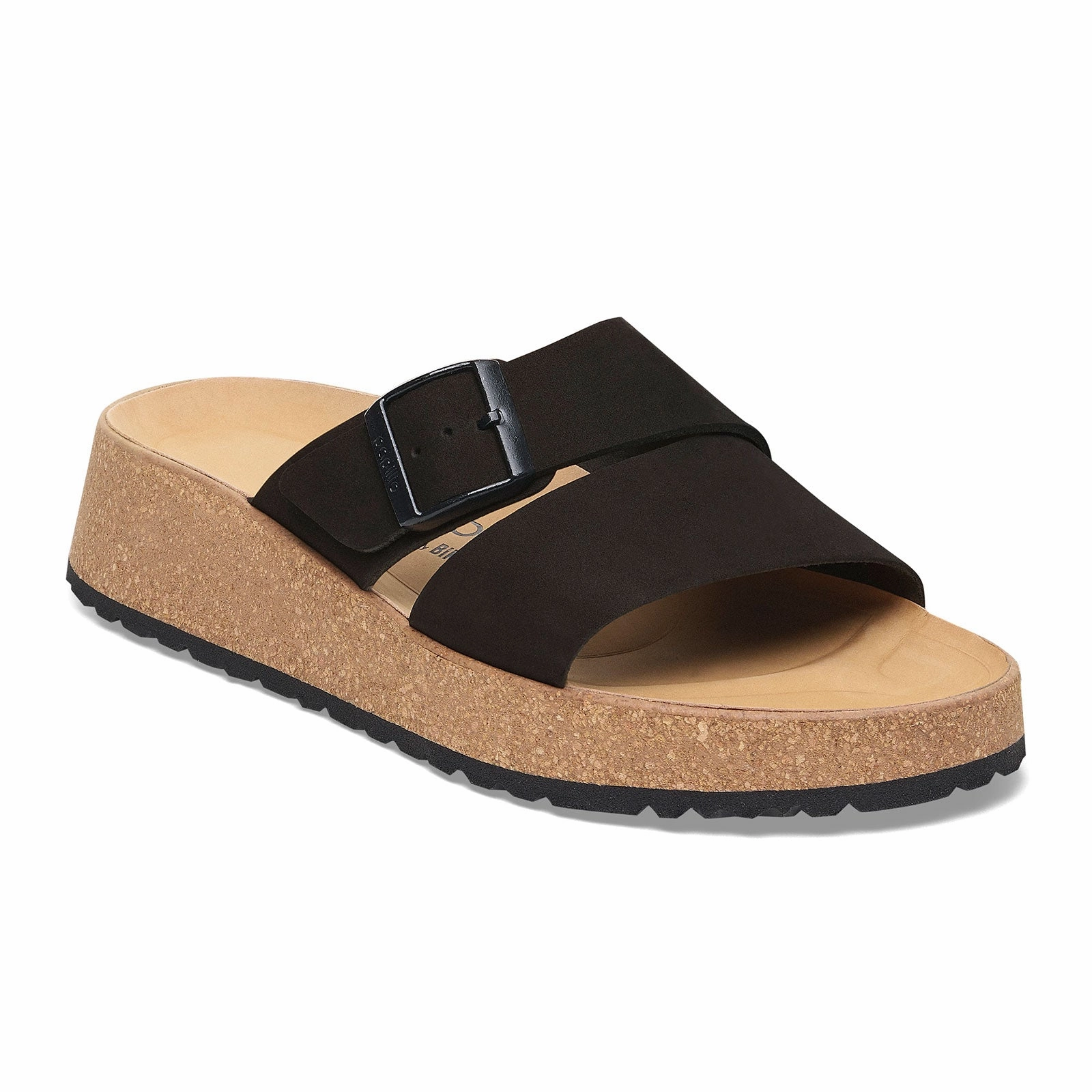 Birkenstock Almina Narrow Slide Sandal (Women) - Black Nubuck cushioning technology