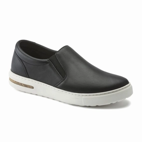 Birkenstock Oswego Narrow Slip On Sneaker (Women) - Black Leather Mesh Upper