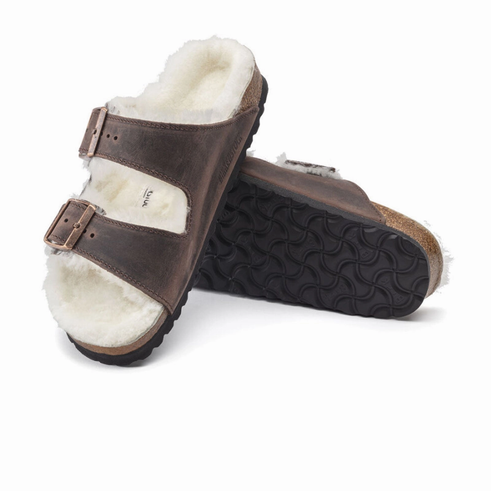 Fast Dry Arch Cradle Birkenstock Arizona Slide Sandal (Women) - Habana Oiled Leather/Natural Shearling