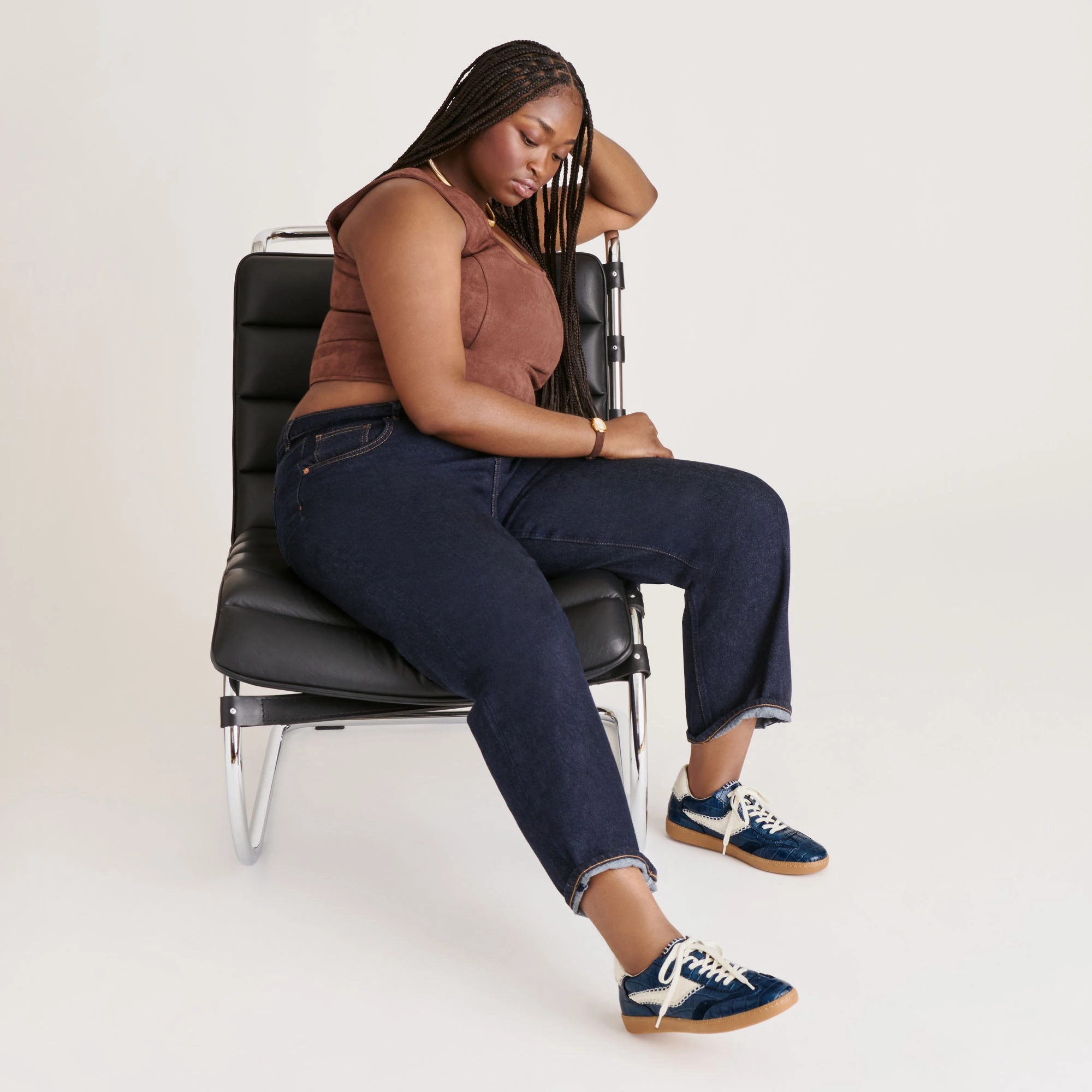 NOTICE STITCH SNEAKERS INK CROCO EMBOSSED LEATHER Seamless Edge Finishing Bronze Pop