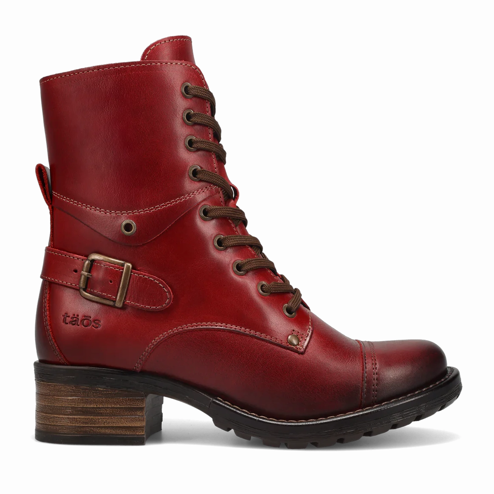 Taos Crave Lace Up Mid Boot (Women) - Classic Red Art Soul Brogue Detail