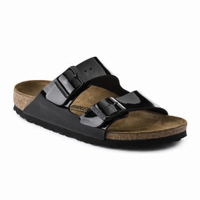 Birkenstock Arizona Narrow Slide Sandal (Women) - Black Patent Birko-Flor Relaxing Flats Water Resistant Finish