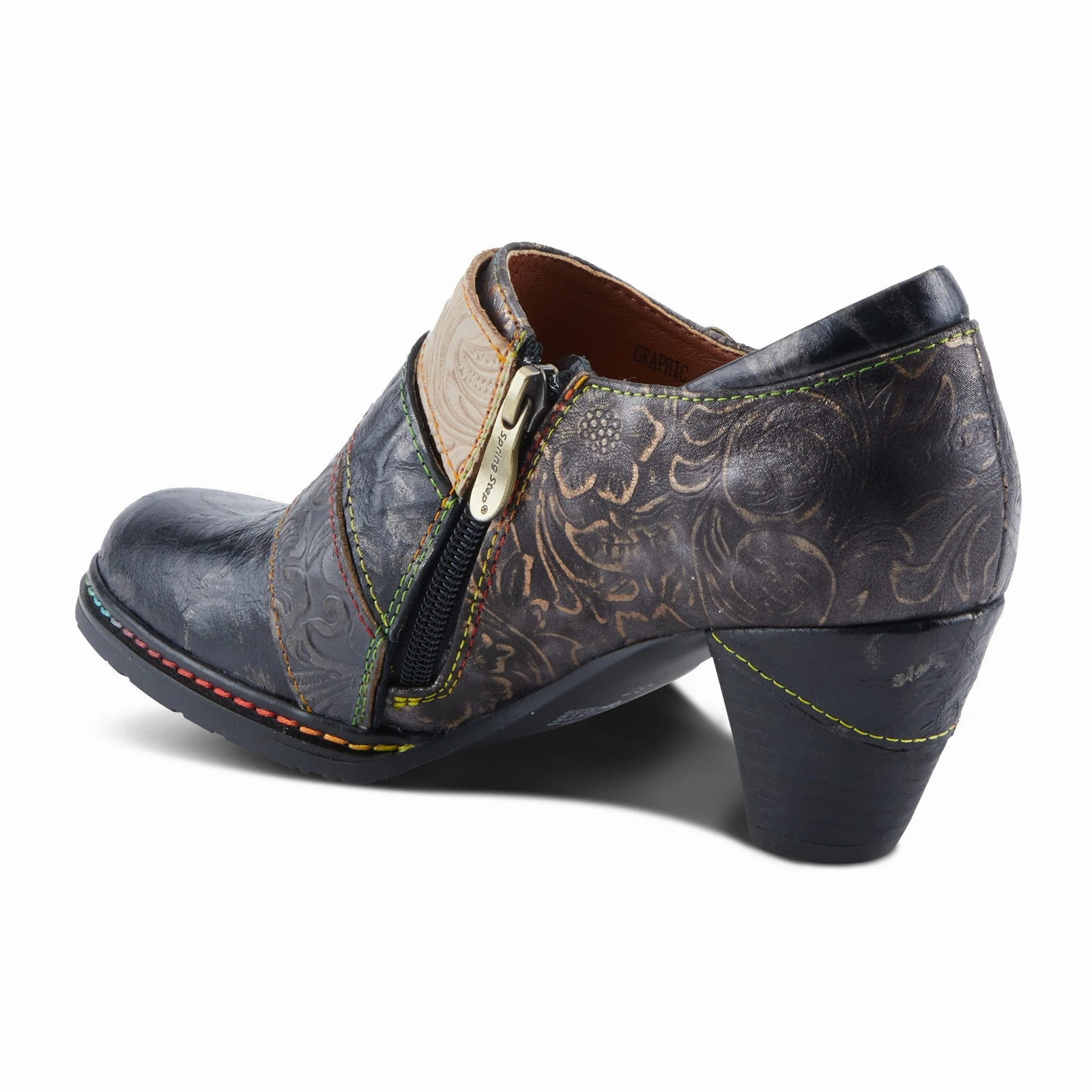 L'Artiste Graphic Heeled Ankle Boot (Women) - Black Metallic Reliable Support