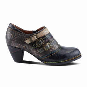 Fashionable L'Artiste Graphic Heeled Ankle Boot (Women) - Black Metallic