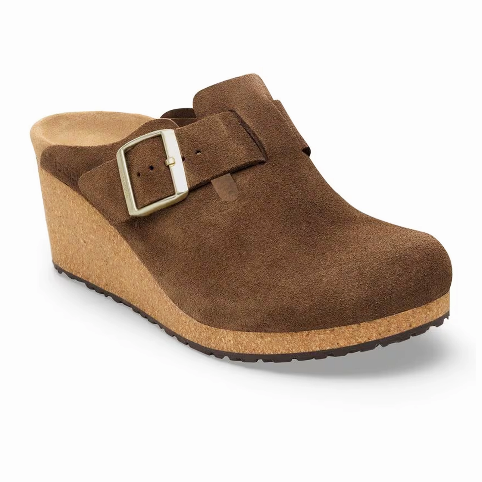 Slide Style Relaxing Sandals Birkenstock Fanny Wedge Clog (Women) - Dark Tea Suede