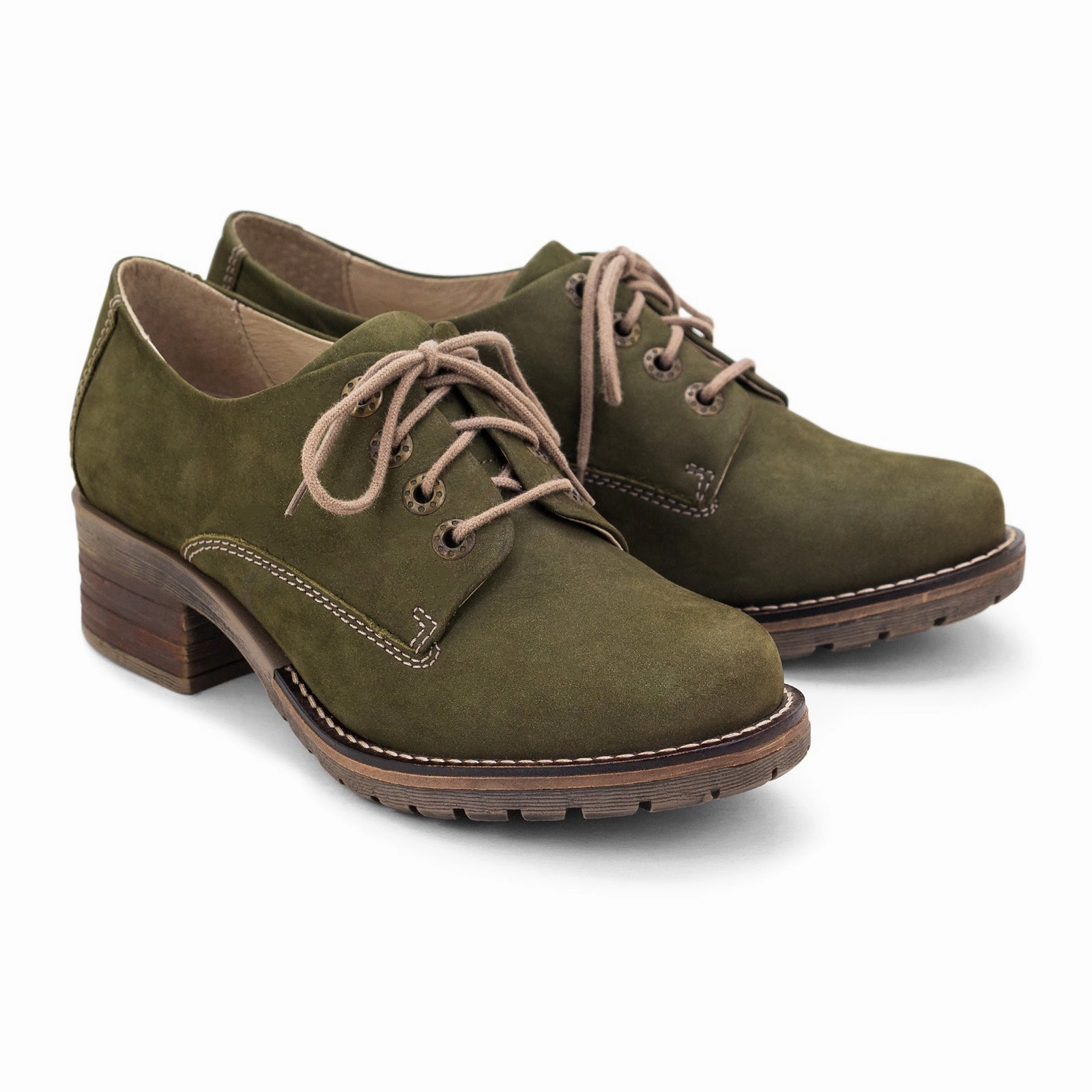 Dromedaris Kaley Heeled Lace Up (Women) - Olive Stay Cool
