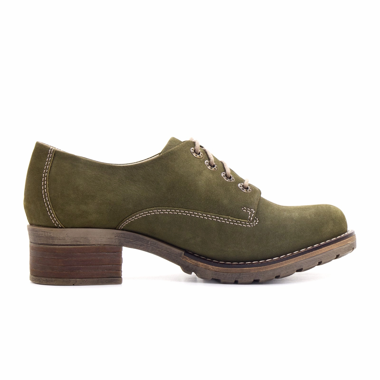 Dromedaris Kaley Heeled Lace Up (Women) - Olive Relaxed Walk