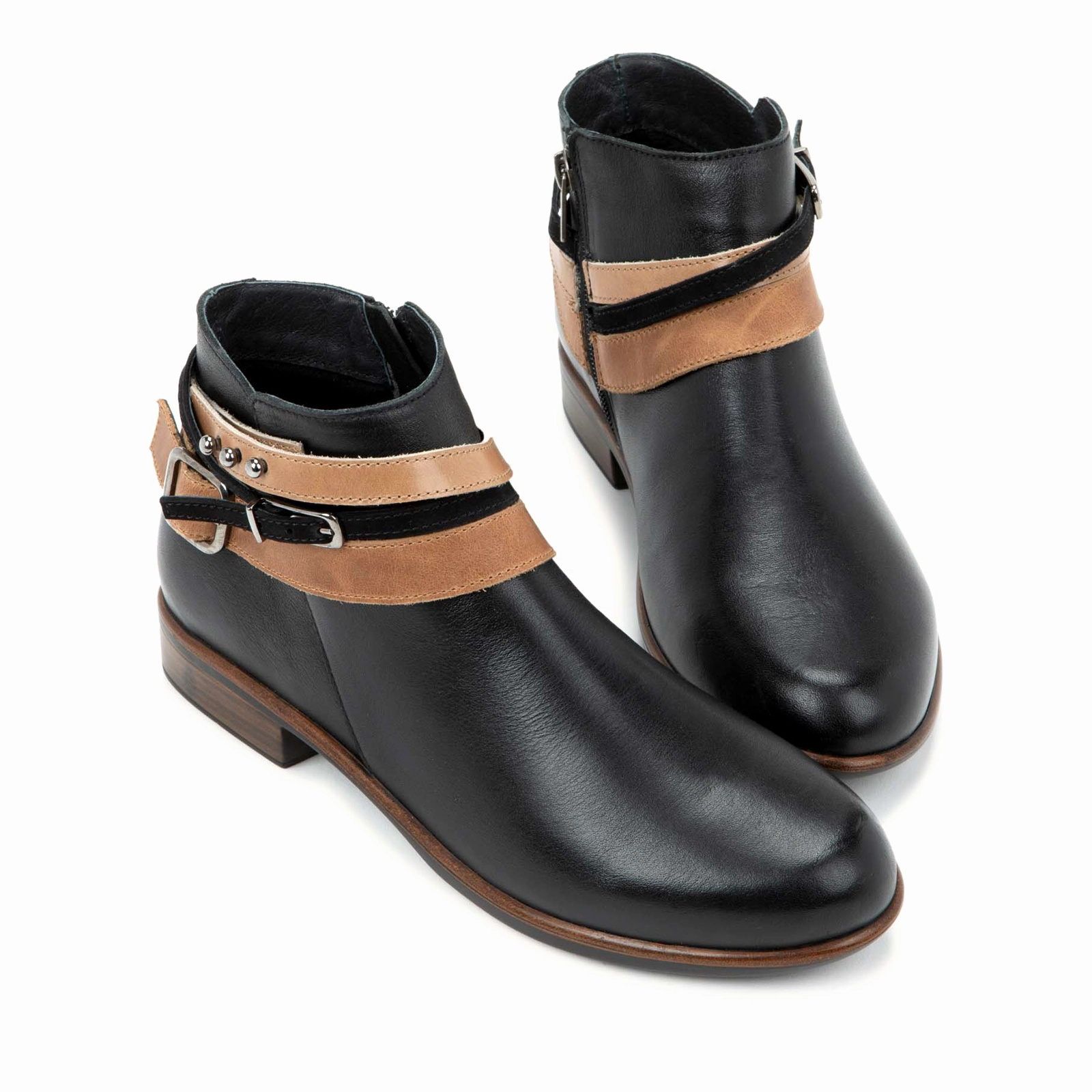 Naot Sumatra Ankle Boot (Women) - Jet Black Leather/Brown Straps Western Ride Structured Fit
