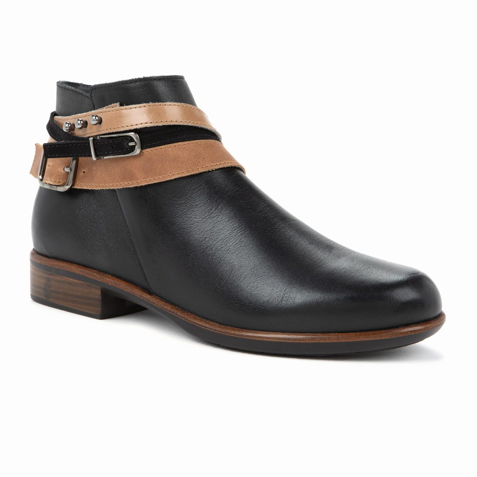 Dust Guard Blue Sky Naot Sumatra Ankle Boot (Women) - Jet Black Leather/Brown Straps