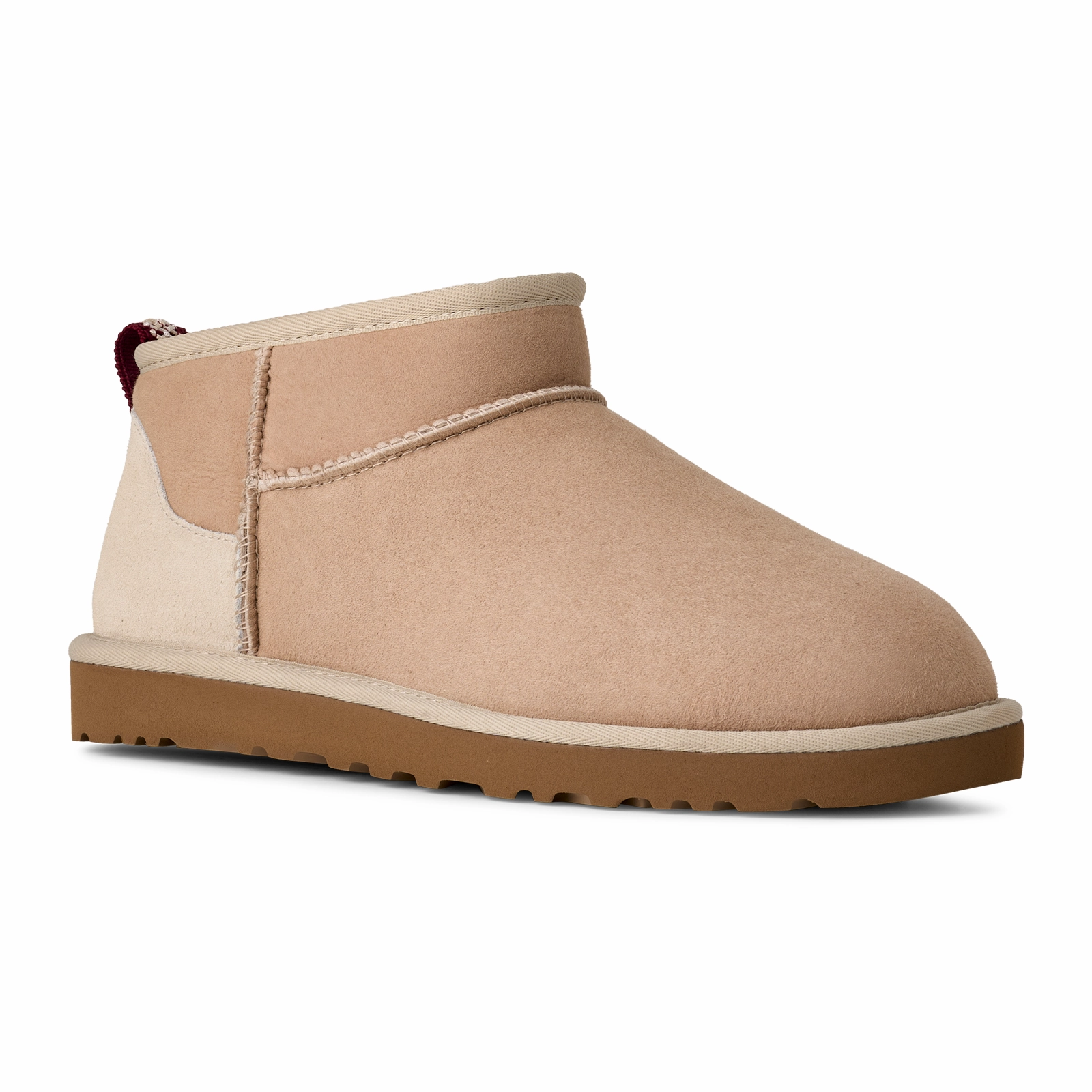 UGG? Classic Ultra Mini (Unisex) - Driftwood/Biking Red Grippy Outsole River Crossing Deep Black