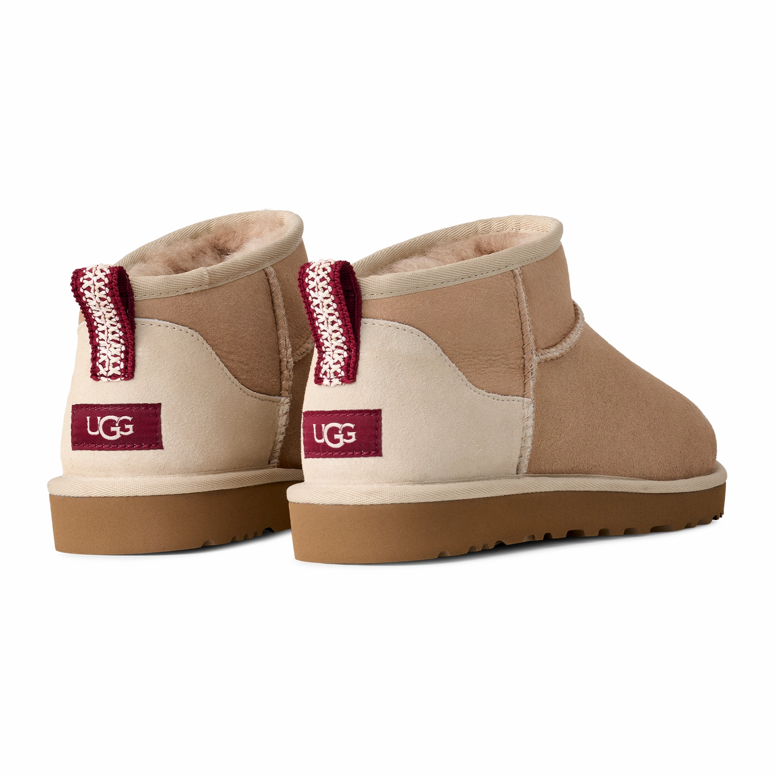 UGG? Classic Ultra Mini (Unisex) - Driftwood/Biking Red Travel Essential Padded collar