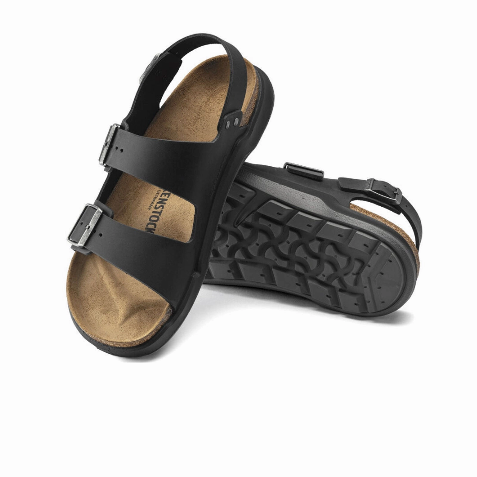 Flex grooves Birkenstock Milano Rugged Backstrap Sandal (Men) - Black Oiled Leather